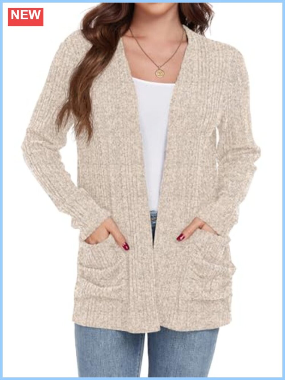 Women's Open Front Lightweight Cardigan Sweater with Pockets